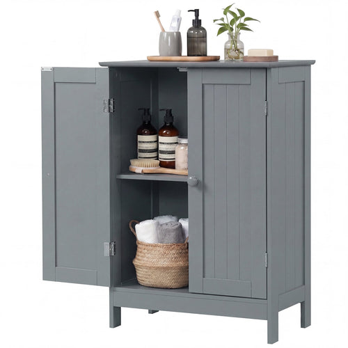 Bathroom Floor Storage Double Door Cupboard Cabinet, Gray