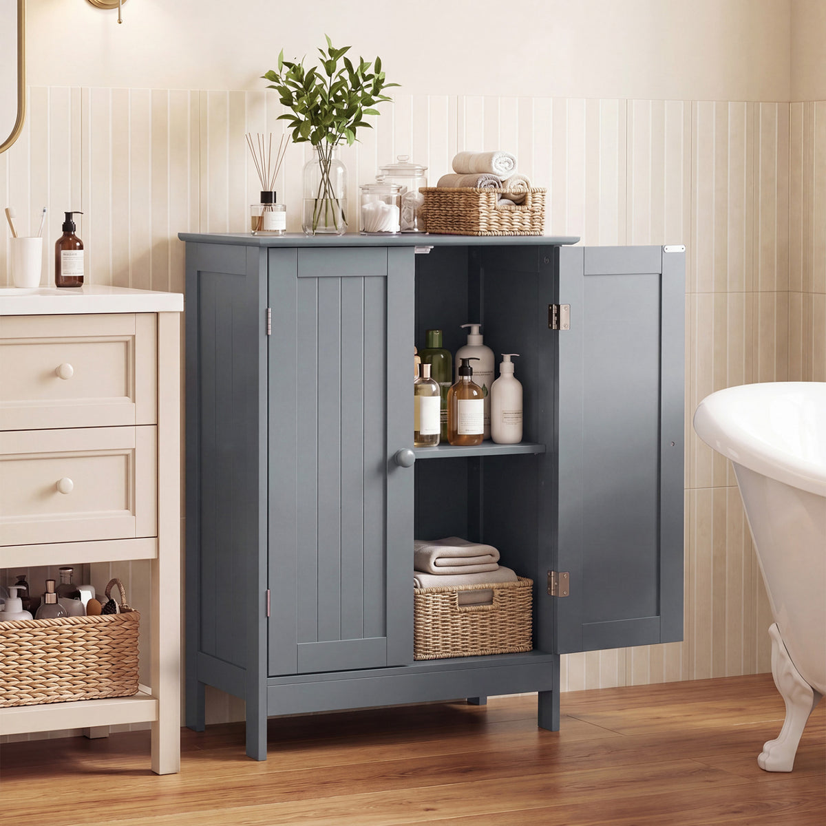 Bathroom Floor Storage Double Door Cupboard Cabinet, Gray Floor Cabinets at Gallery Canada