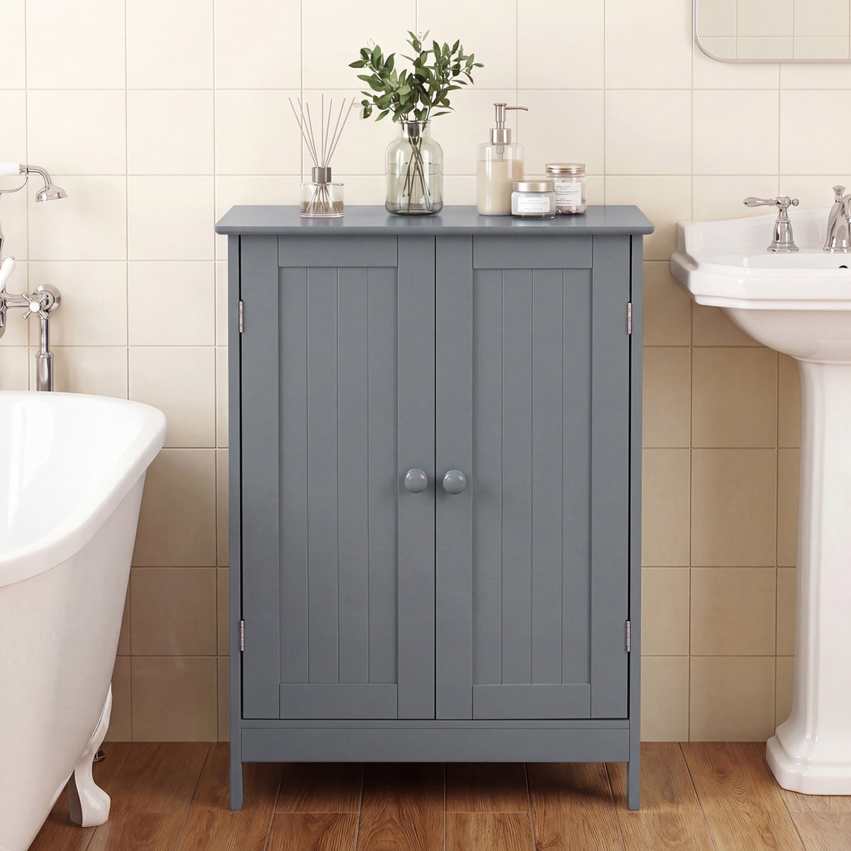 Bathroom Floor Storage Double Door Cupboard Cabinet, Gray Floor Cabinets at Gallery Canada