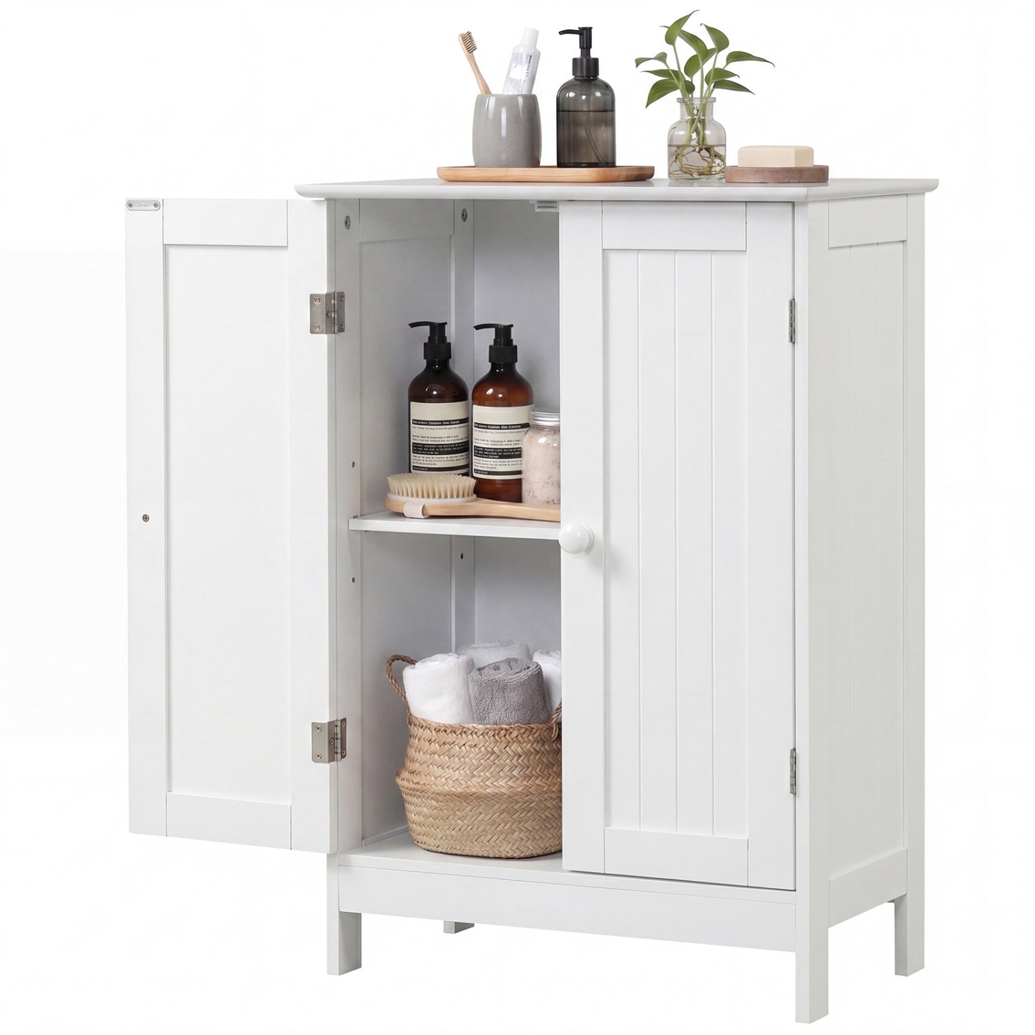 Bathroom Floor Storage Cabinet, Double Door, White Floor Cabinets White at Gallery Canada