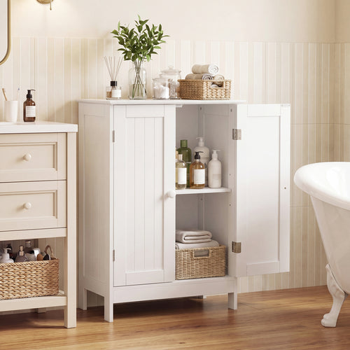 Bathroom Floor Storage Cabinet, Double Door, White