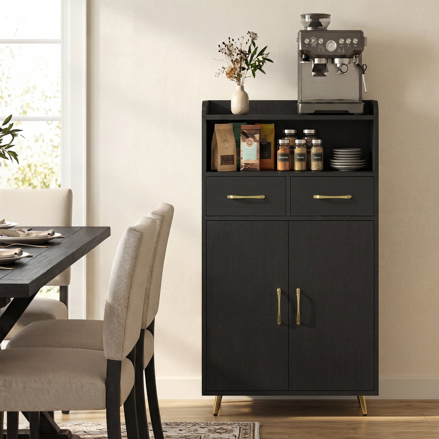 Bathroom Storage Cabinet, 2 Drawers, 2 Doors, Black Floor Cabinets at Gallery Canada