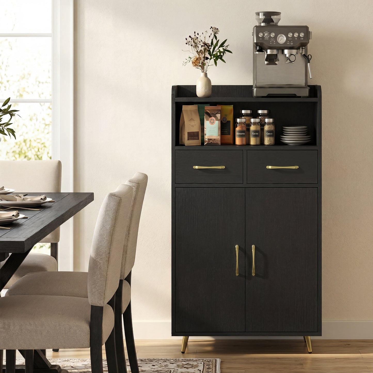 Bathroom Storage Cabinet, 2 Drawers, 2 Doors, Black Floor Cabinets at Gallery Canada