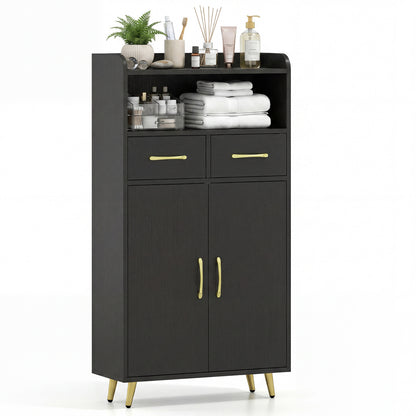 Bathroom Storage Cabinet, 2 Drawers, 2 Doors, Black Floor Cabinets at Gallery Canada