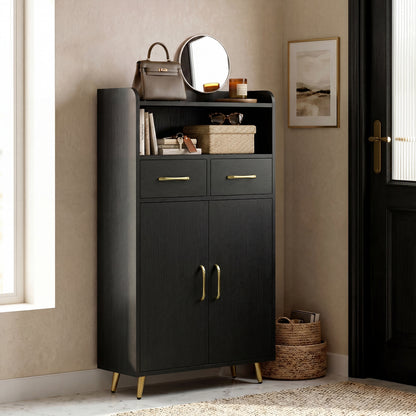 Bathroom Storage Cabinet, 2 Drawers, 2 Doors, Black Floor Cabinets at Gallery Canada