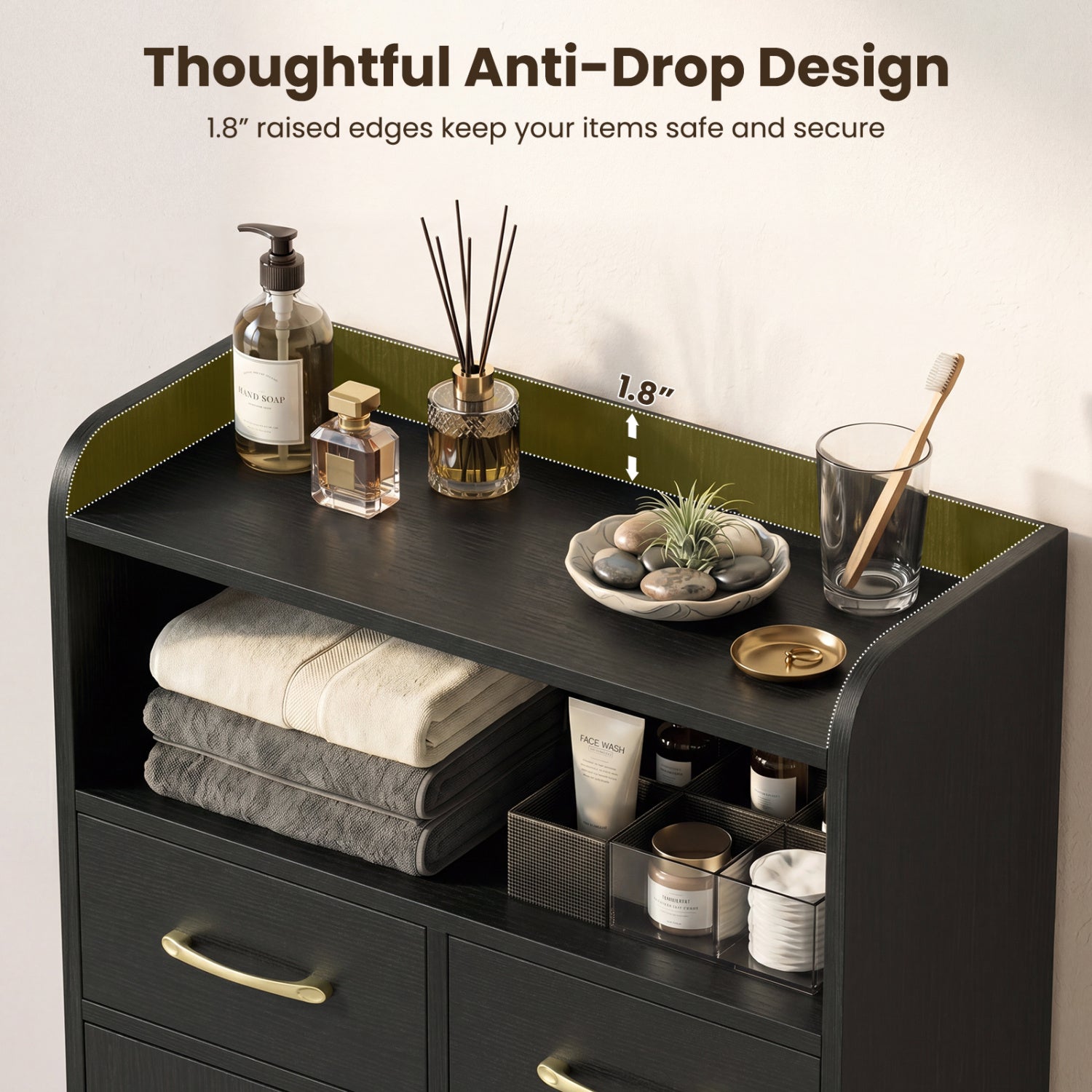 Bathroom Storage Cabinet, 2 Drawers, 2 Doors, Black Floor Cabinets at Gallery Canada