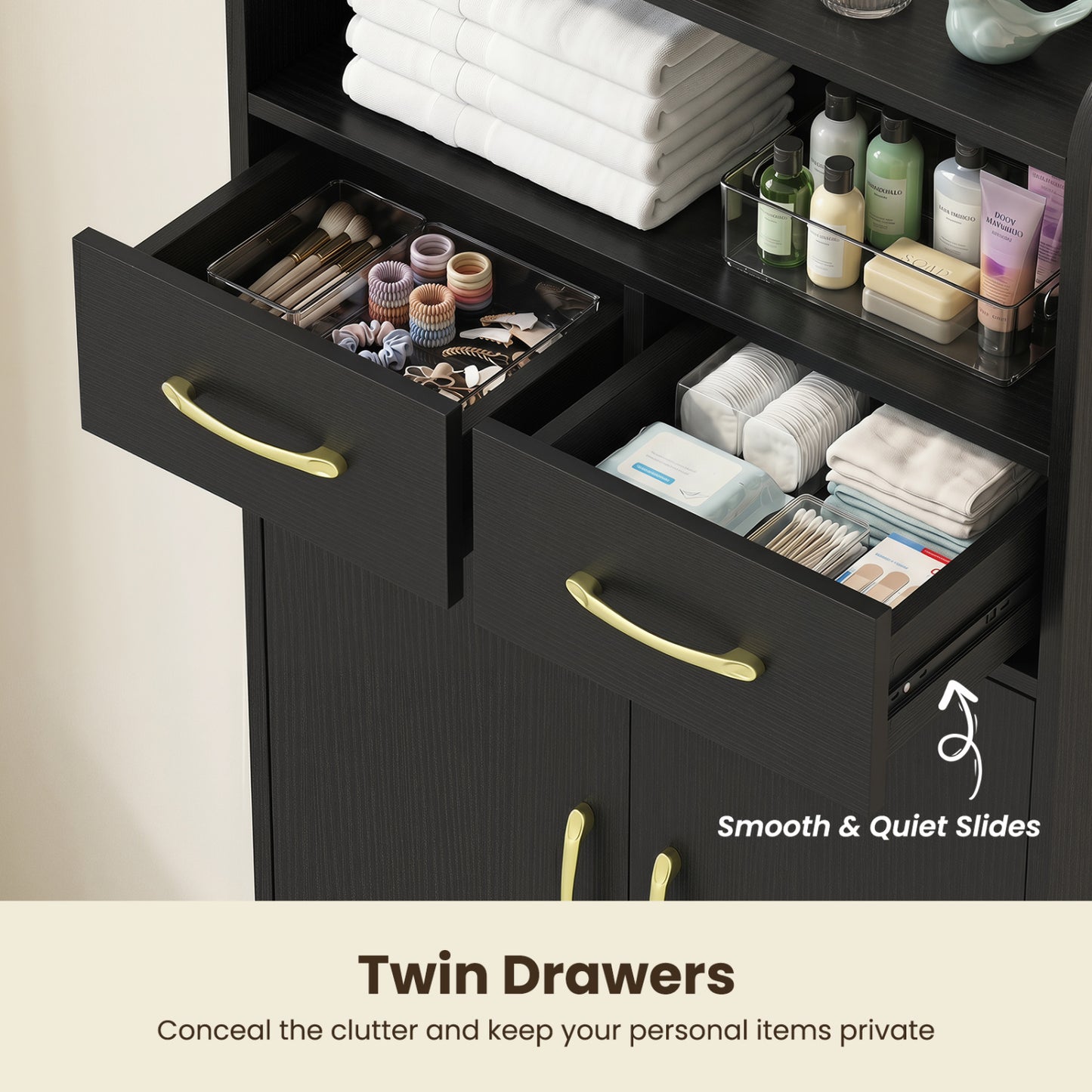 Bathroom Storage Cabinet, 2 Drawers, 2 Doors, Black Floor Cabinets at Gallery Canada