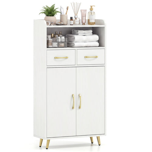 Bathroom Storage Cabinet Freestanding Floor Cabinet with 2 Drawers and 2 Doors, White
