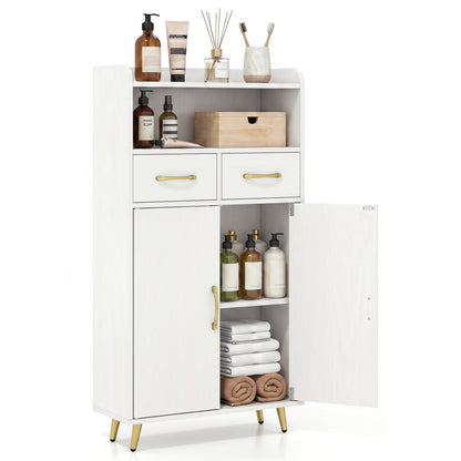 Bathroom Storage Cabinet Freestanding Floor Cabinet with 2 Drawers and 2 Doors, White Floor Cabinets at Gallery Canada