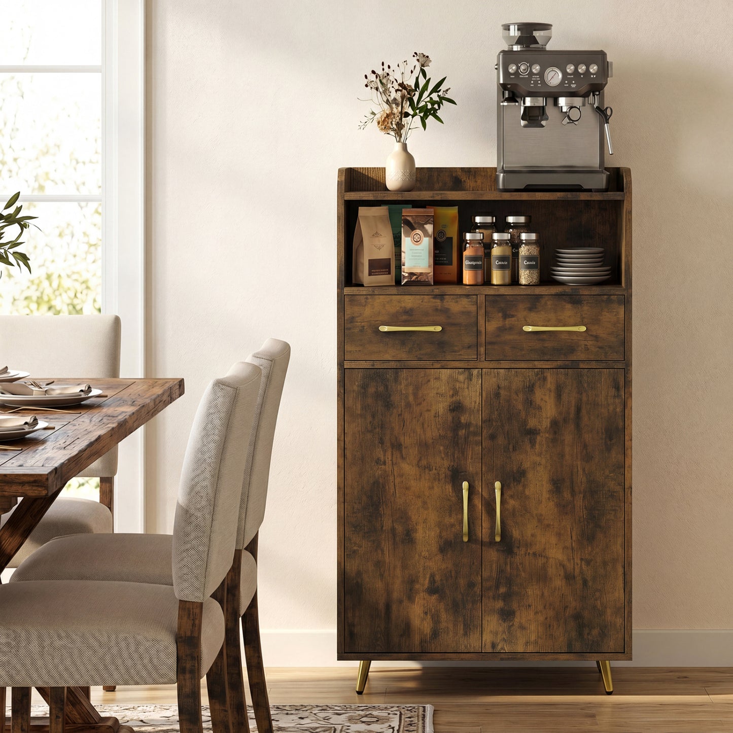 Bathroom Storage Cabinet, 2 Drawers and 2 Doors, Rustic Brown Floor Cabinets at Gallery Canada