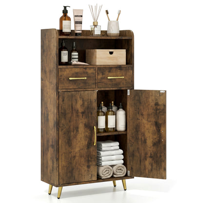 Bathroom Storage Cabinet, 2 Drawers and 2 Doors, Rustic Brown Floor Cabinets at Gallery Canada
