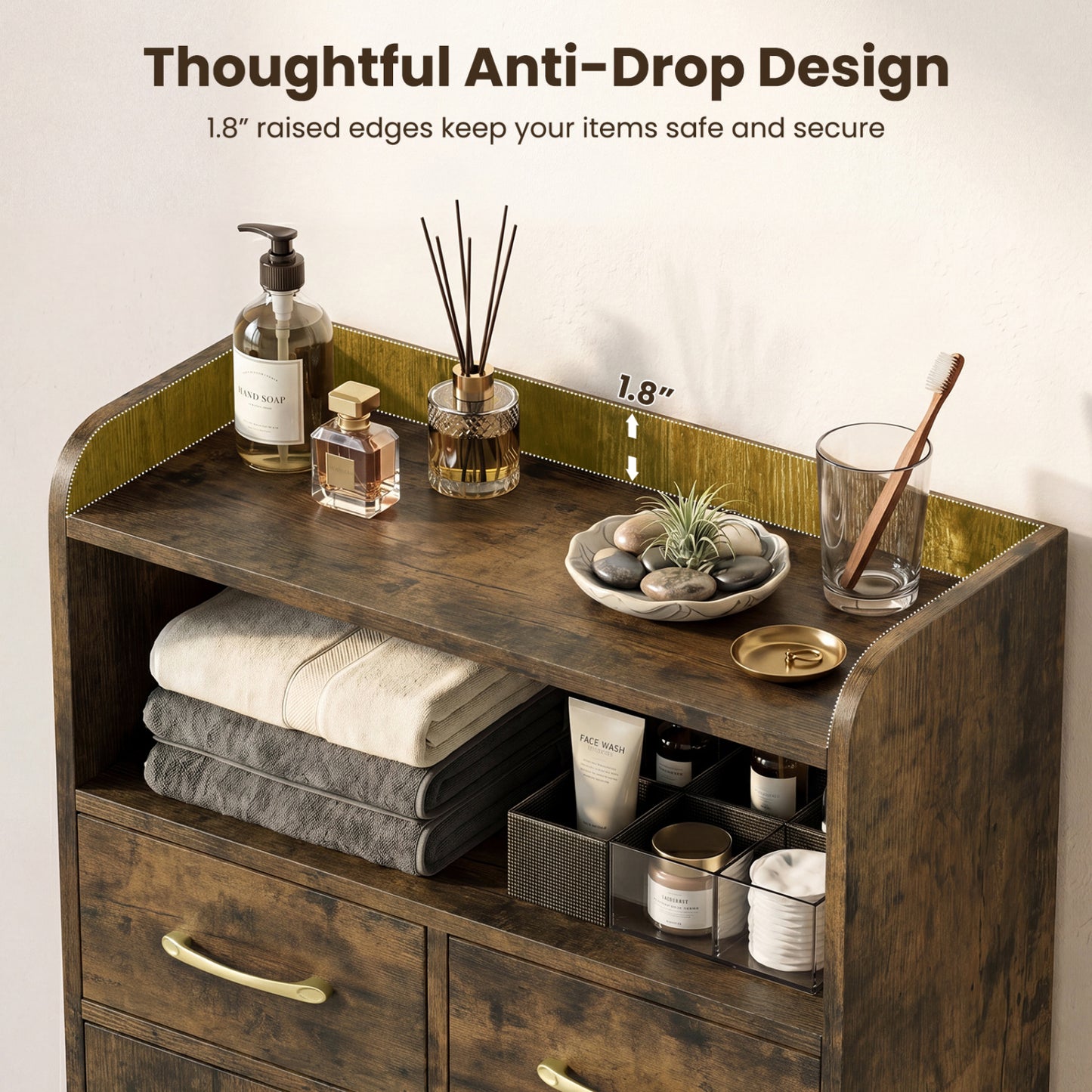 Bathroom Storage Cabinet, 2 Drawers and 2 Doors, Rustic Brown Floor Cabinets at Gallery Canada