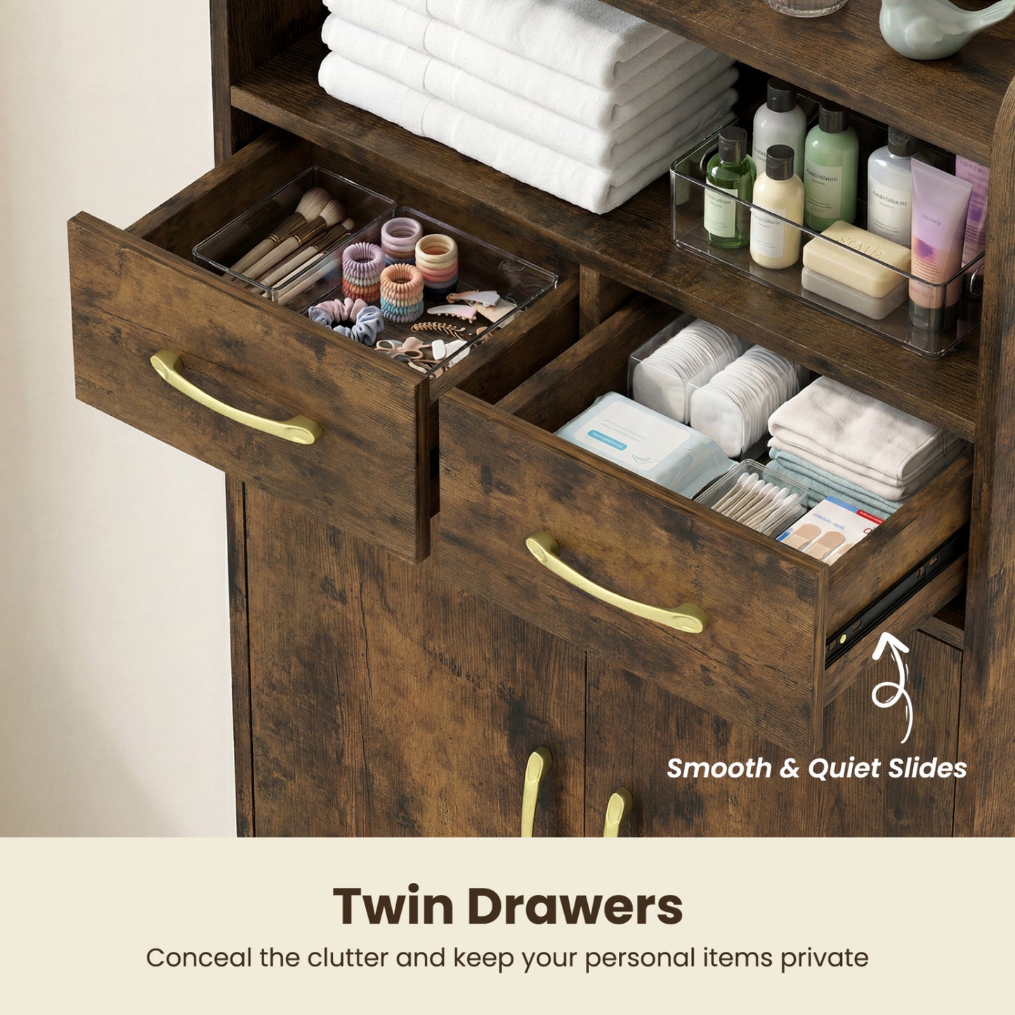 Bathroom Storage Cabinet, 2 Drawers and 2 Doors, Rustic Brown Floor Cabinets at Gallery Canada