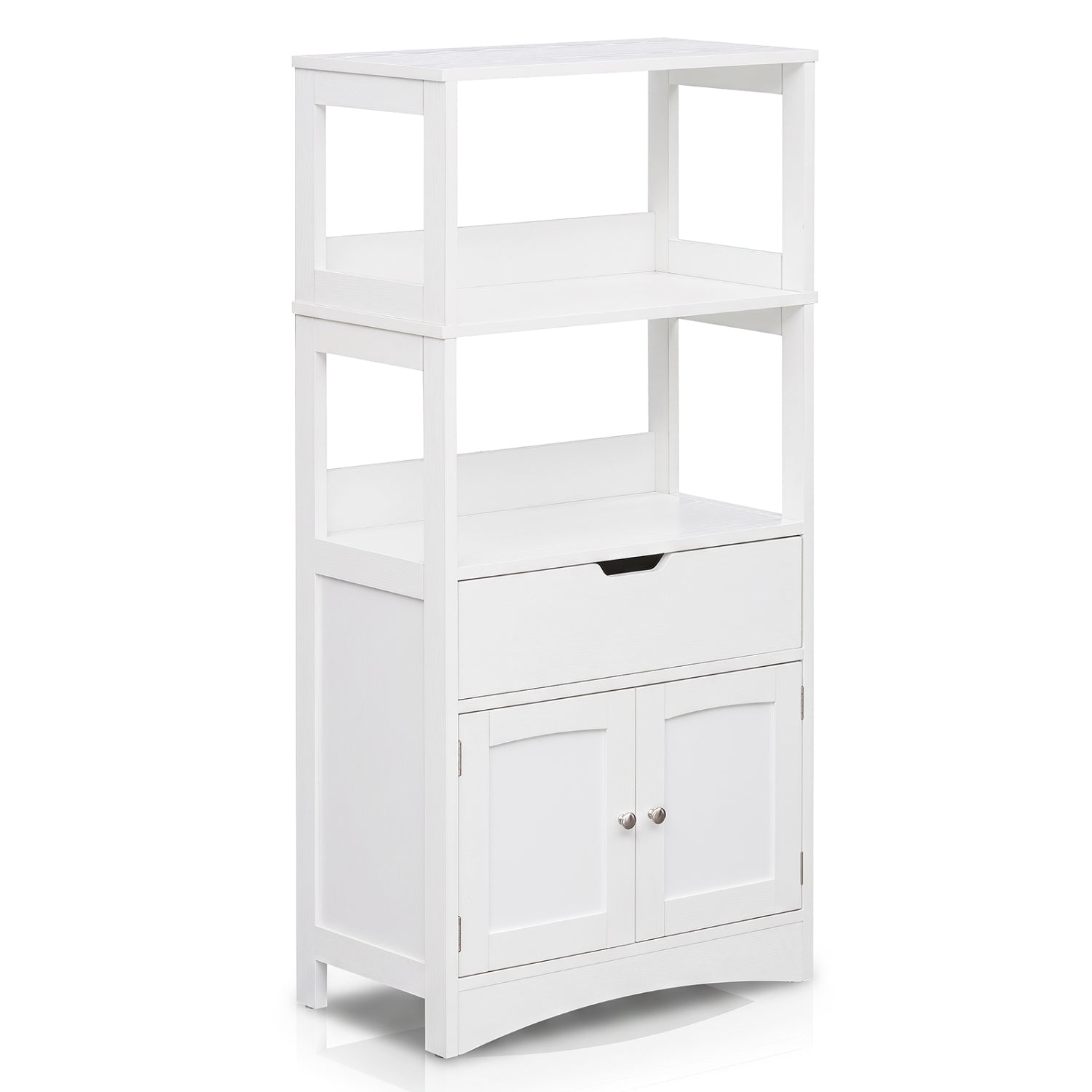 Bathroom Storage Cabinet with Drawer and Open Shelves, White Floor Cabinets White at Gallery Canada