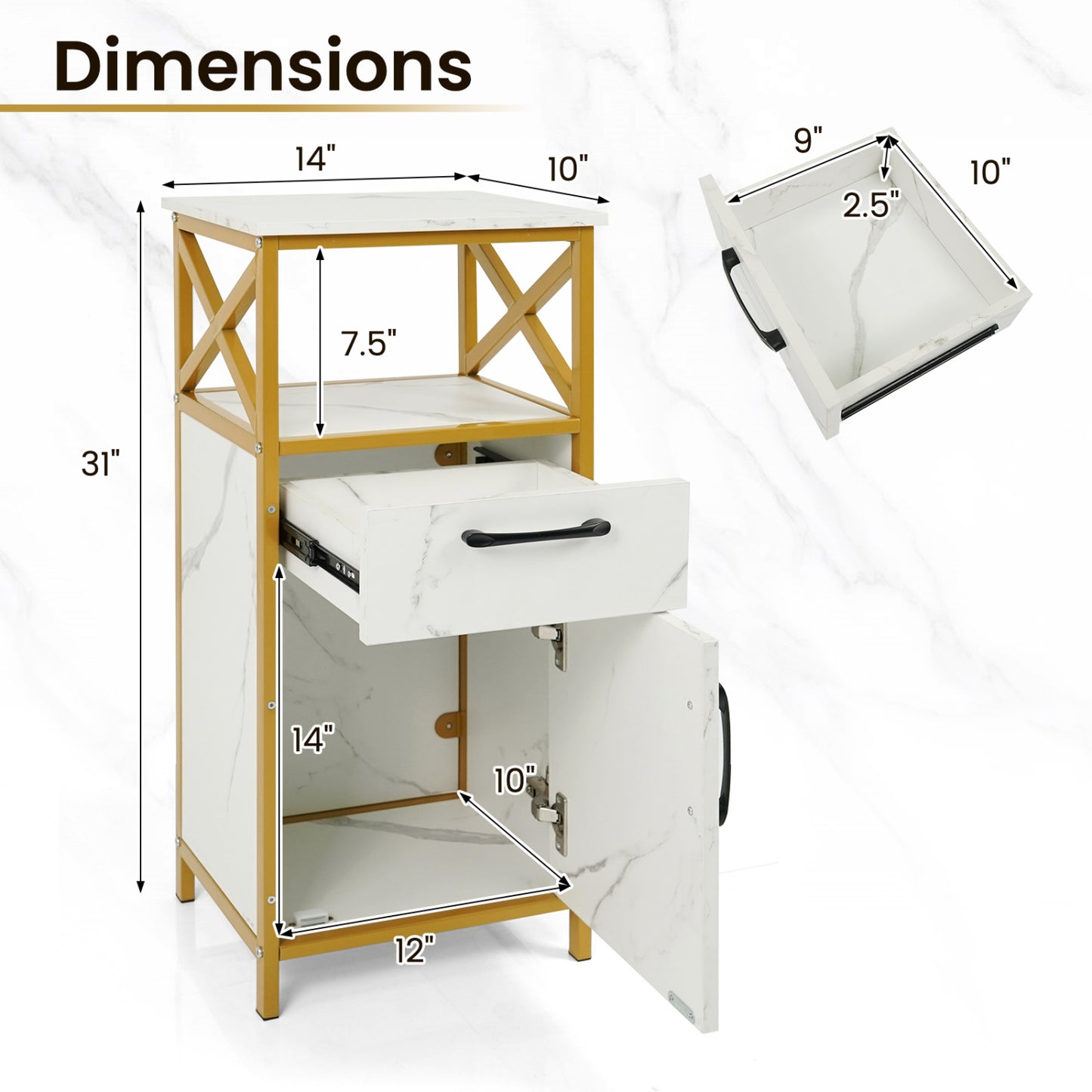 Bathroom Storage Cabinet, Single Door, Drawer & Shelf, White