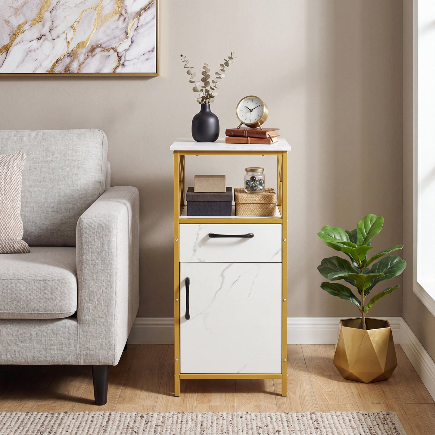 Bathroom Storage Cabinet, Single Door, Drawer & Shelf, White