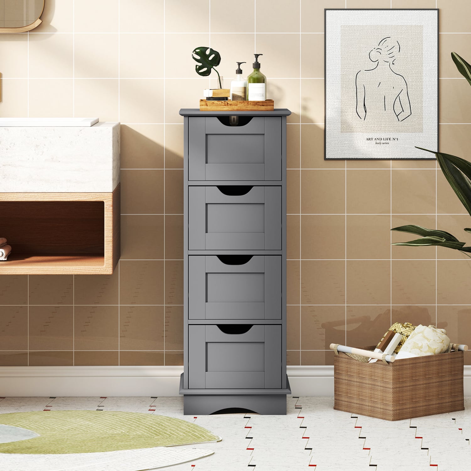 Bathroom Storage Cabinet, 4 Drawers, Gray Floor Cabinets at Gallery Canada