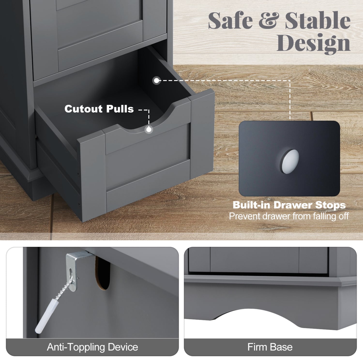 Bathroom Storage Cabinet, 4 Drawers, Gray Floor Cabinets at Gallery Canada
