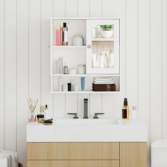 Bathroom Wall Cabinet, Double Mirror Doors, White Wall Cabinets White at Gallery Canada