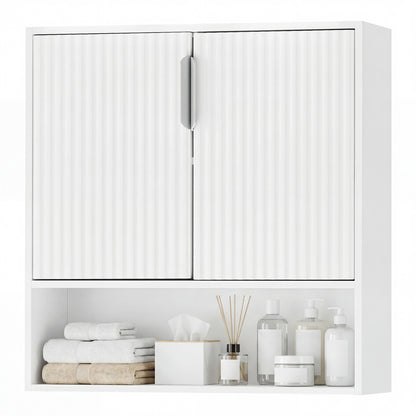 Bathroom Wall Cabinet, 2 Fluted Doors, Open Cube, Adjustable Shelf, White Wall Cabinets White at Gallery Canada