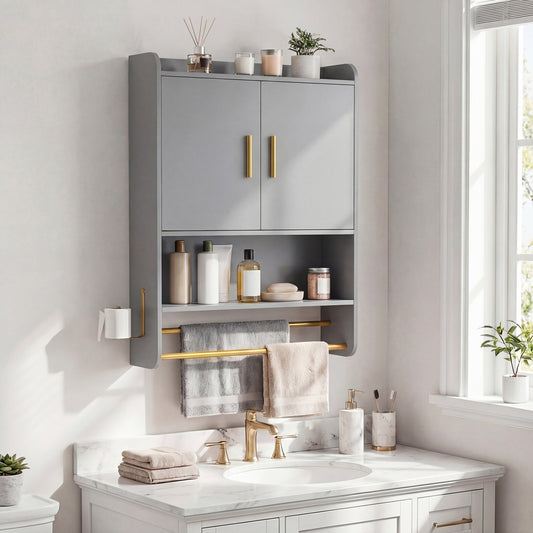 Wall Mounted Medicine Cabinet with Towel Bars, Grey Wall Cabinets Gray at Gallery Canada