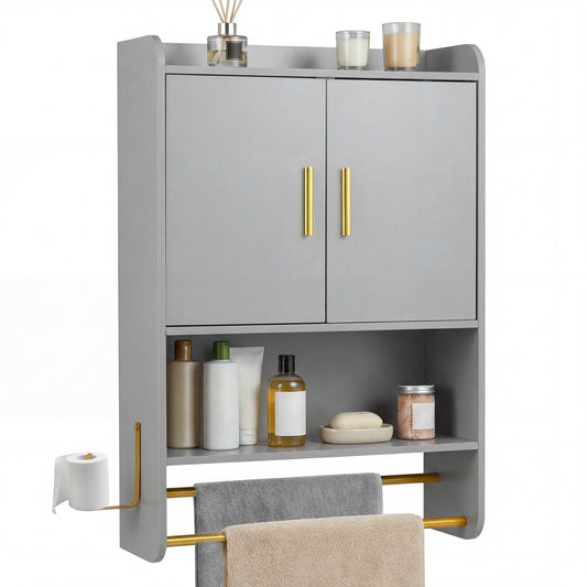 Wall Mounted Medicine Cabinet with Towel Bars, Grey Wall Cabinets Gray at Gallery Canada