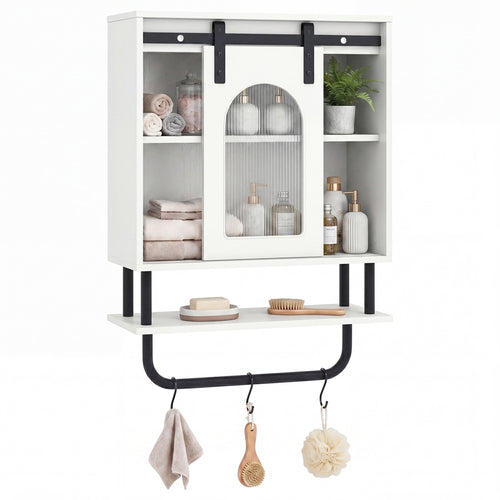 Bathroom Wall Cabinet, Sliding Barn Door, White