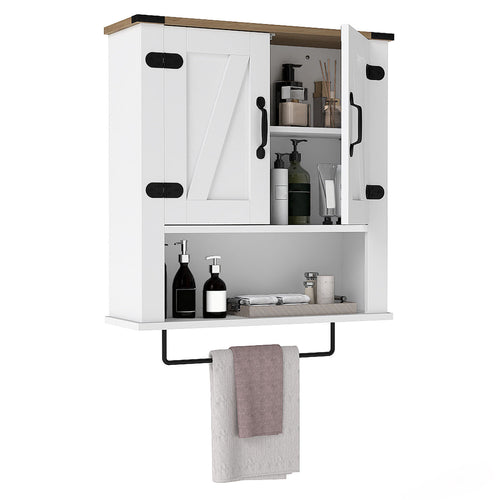 Bathroom Wall Cabinet with Towel Bar Farmhouse Medicine Cabinet, White