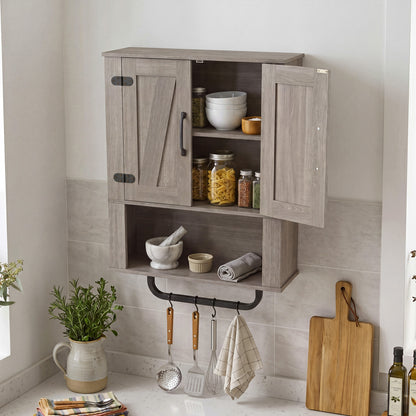 Bathroom Wall Cabinet, Barn Doors, Towel Bar, 3-Tier, Gray Wall Cabinets at Gallery Canada
