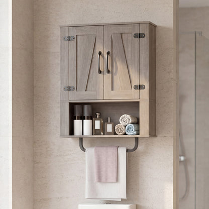 Bathroom Wall Cabinet, Barn Doors, Towel Bar, 3-Tier, Gray Wall Cabinets at Gallery Canada