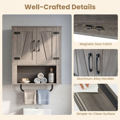 Bathroom Wall Cabinet, Barn Doors, Towel Bar, 3-Tier, Gray Wall Cabinets at Gallery Canada