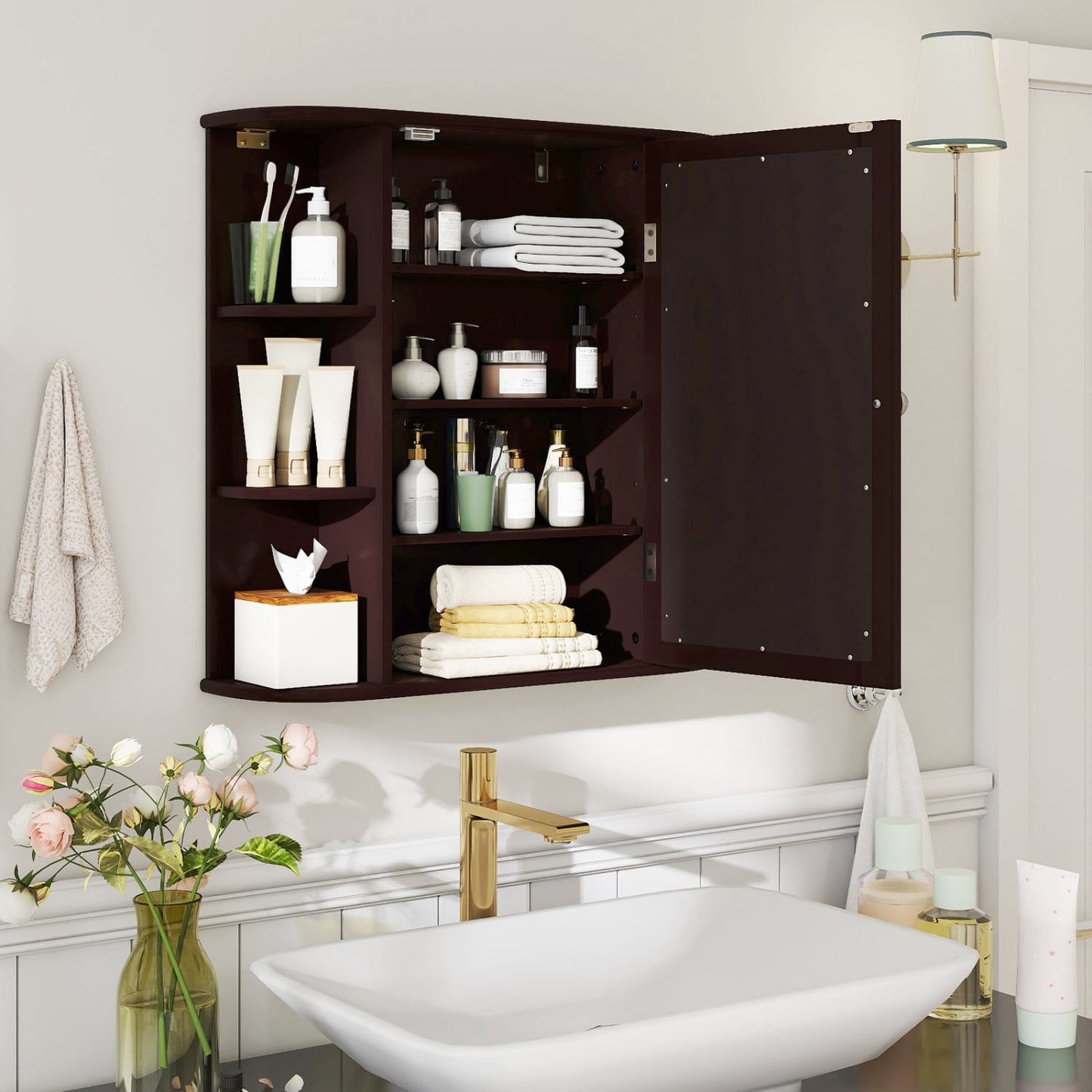 Bathroom Wall Cabinet, Mirror Door, 4 Shelves, Brown Wall Cabinets at Gallery Canada