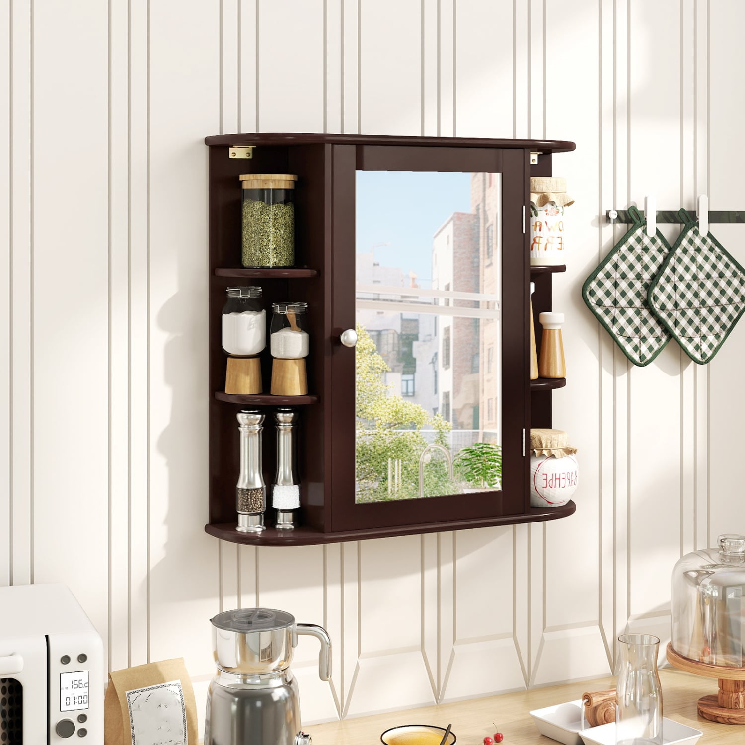 Bathroom Wall Cabinet, Mirror Door, 4 Shelves, Brown Wall Cabinets at Gallery Canada