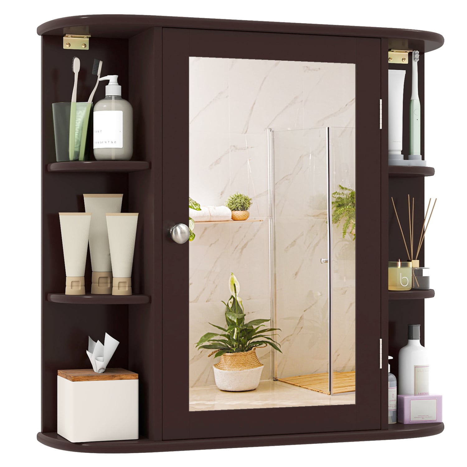 Bathroom Wall Cabinet, Mirror Door, 4 Shelves, Brown Wall Cabinets Brown at Gallery Canada