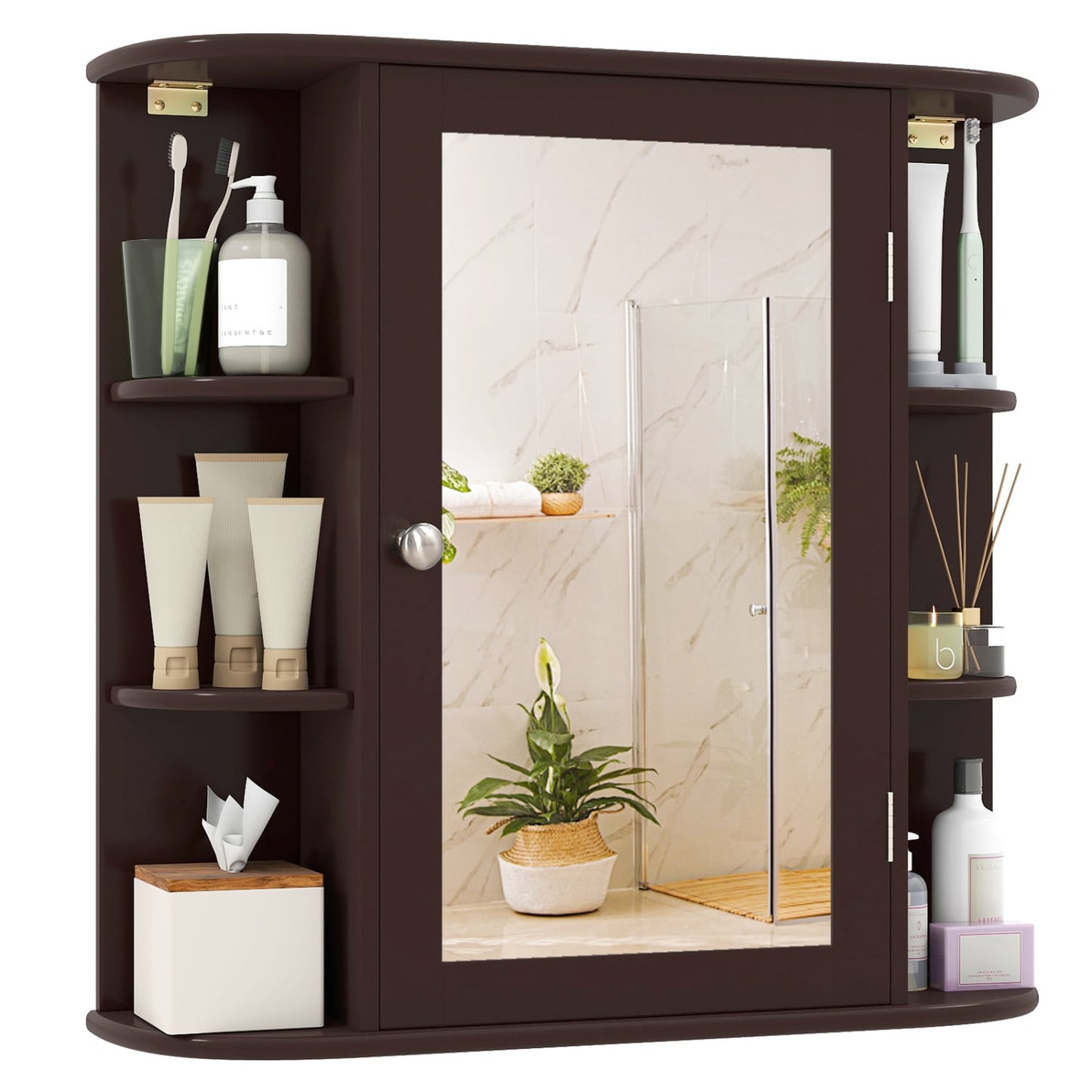 Bathroom Wall Cabinet, Mirror Door, 4 Shelves, Brown Wall Cabinets Brown at Gallery Canada