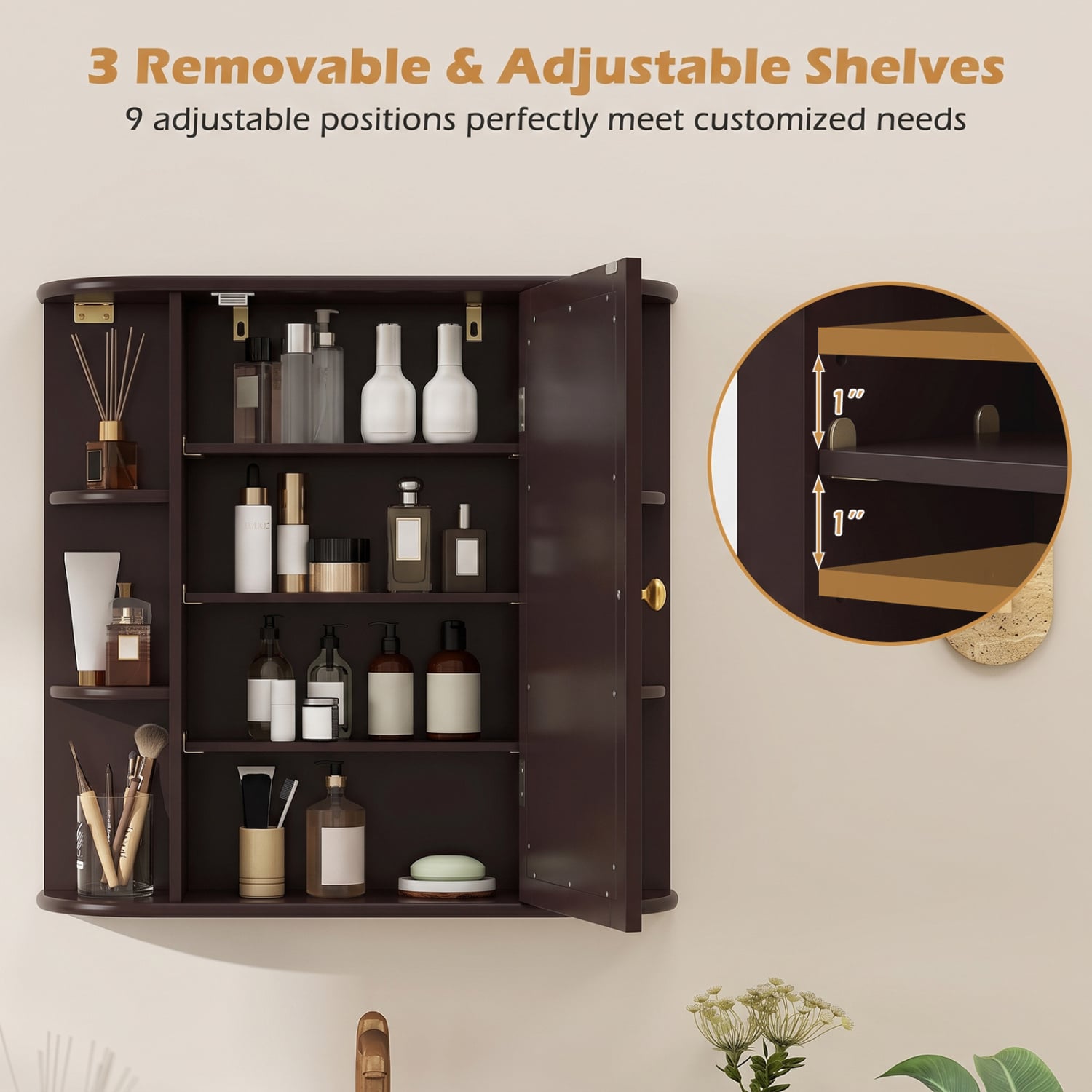 Bathroom Wall Cabinet, Mirror Door, 4 Shelves, Brown Wall Cabinets at Gallery Canada