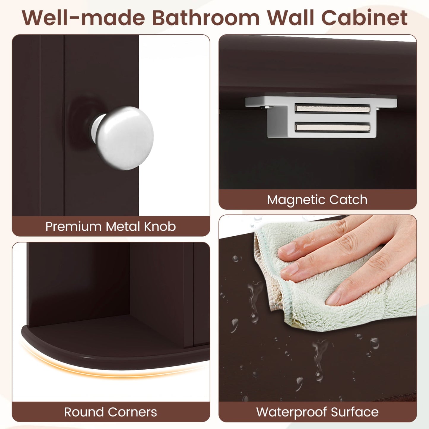 Bathroom Wall Cabinet, Mirror Door, 4 Shelves, Brown Wall Cabinets at Gallery Canada