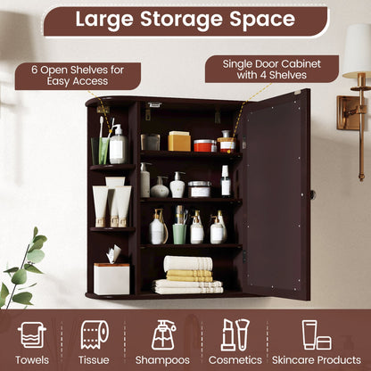 Bathroom Wall Cabinet, Mirror Door, 4 Shelves, Brown Wall Cabinets at Gallery Canada