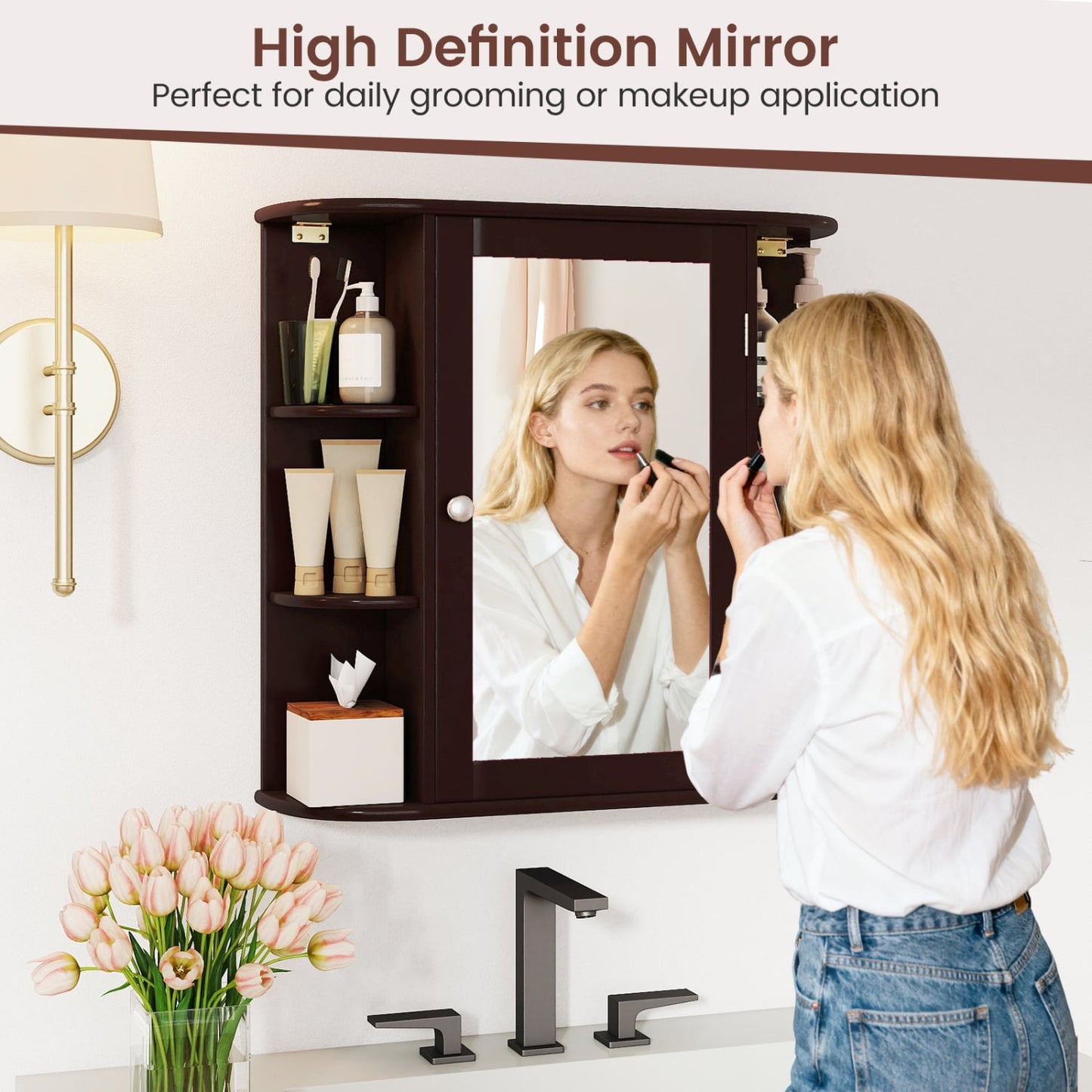 Bathroom Wall Cabinet, Mirror Door, 4 Shelves, Brown Wall Cabinets at Gallery Canada