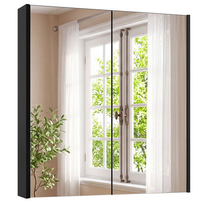 Armoire murale de salle de bain, 2 portes miroir, noire