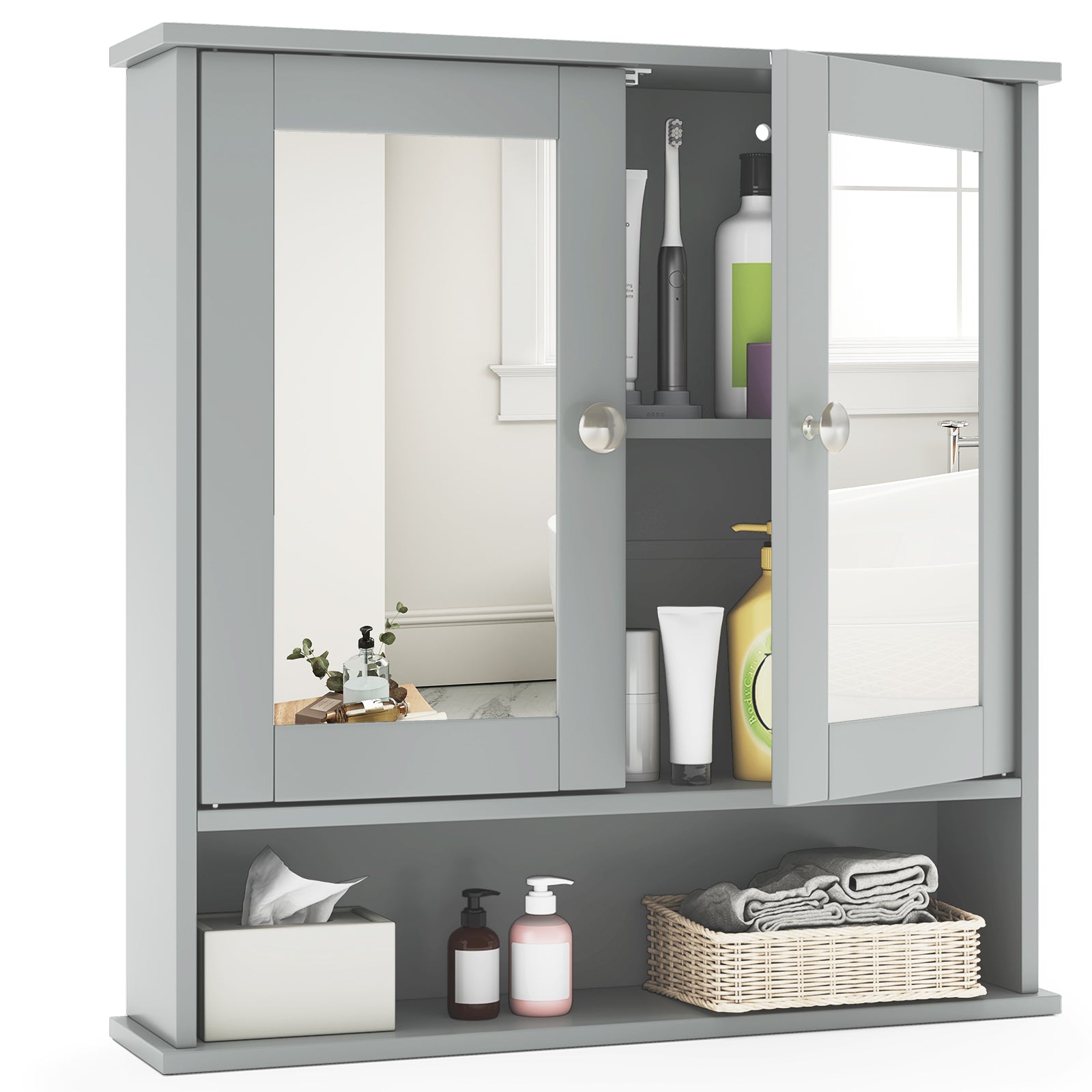 Wall Mount Mirror Cabinet, Gray Wall Cabinets at Gallery Canada