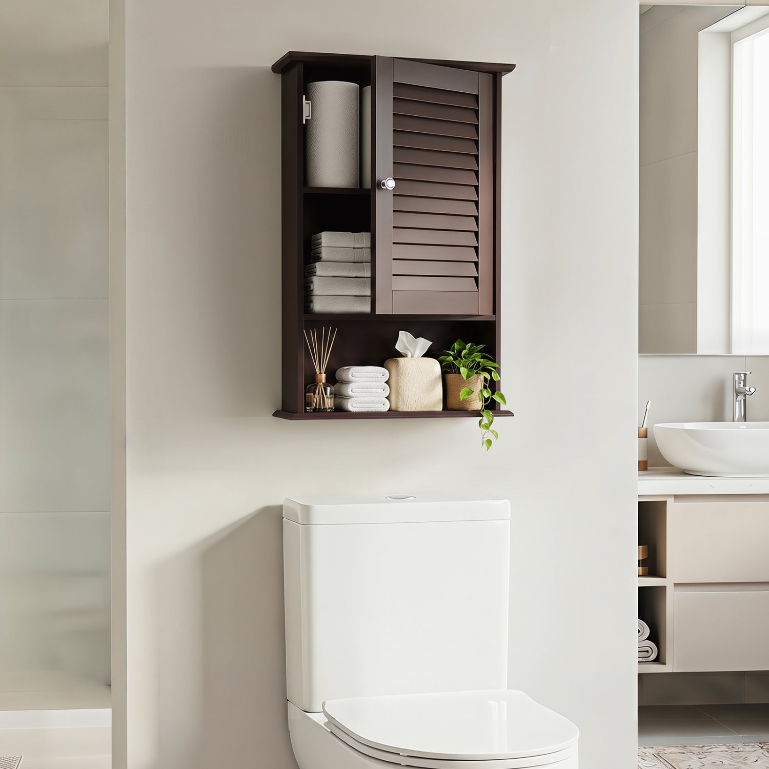 Wall Mount Storage Cabinet, Single Door, Height Adjustable Shelf, Rustic Brown Wall Cabinets at Gallery Canada
