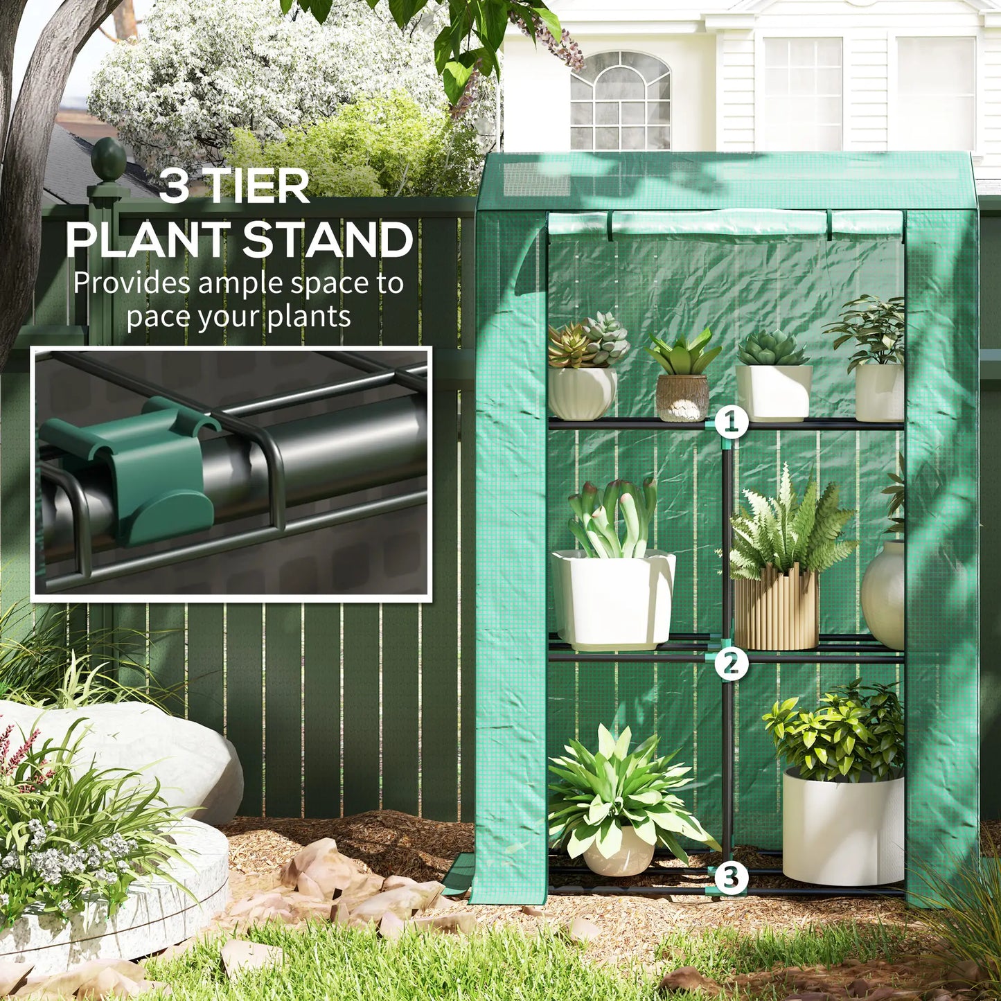 Mini Greenhouse, 3 Tier Shelves, 3 Roll-Up Doors, Indoor Outdoor, Green Greenhouses at Gallery Canada