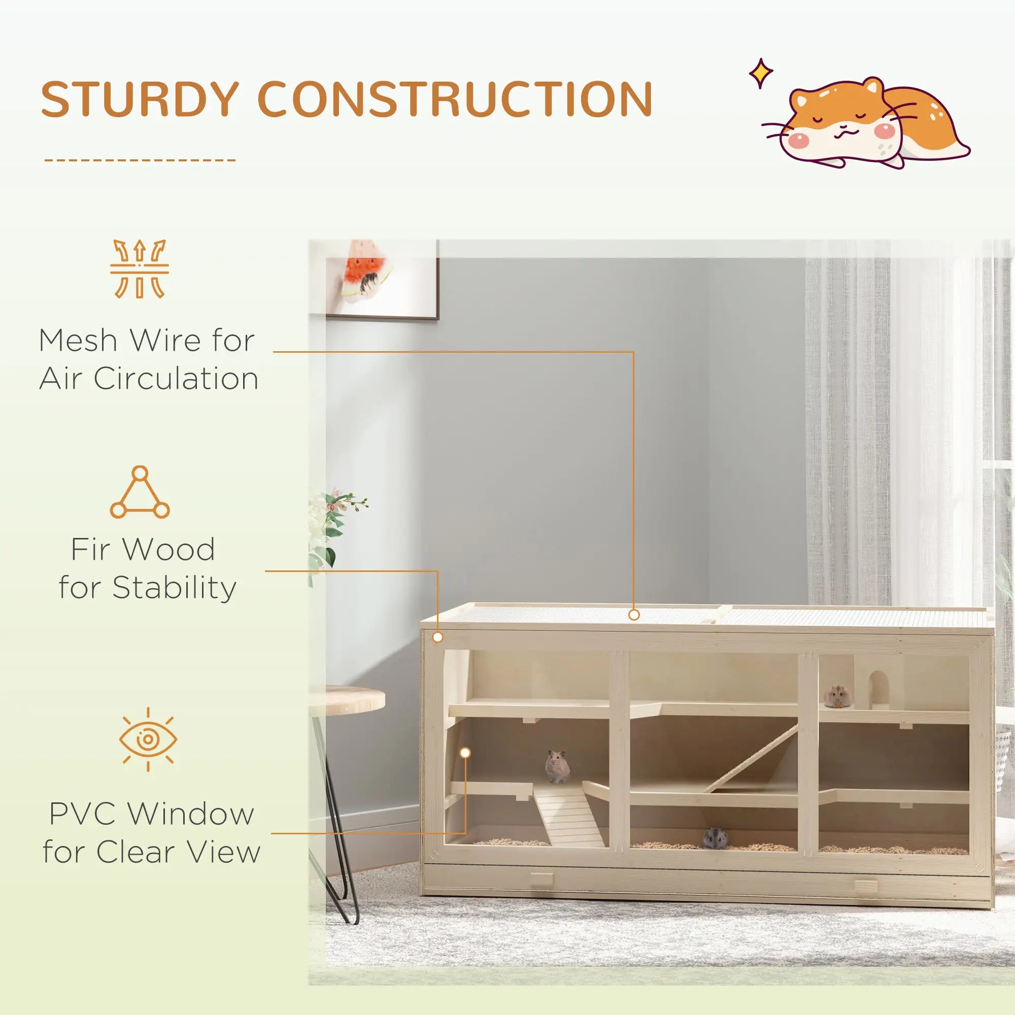 Wooden Hamster Cage with Slide, Tray, Natural Wood Hamster Cages at Gallery Canada