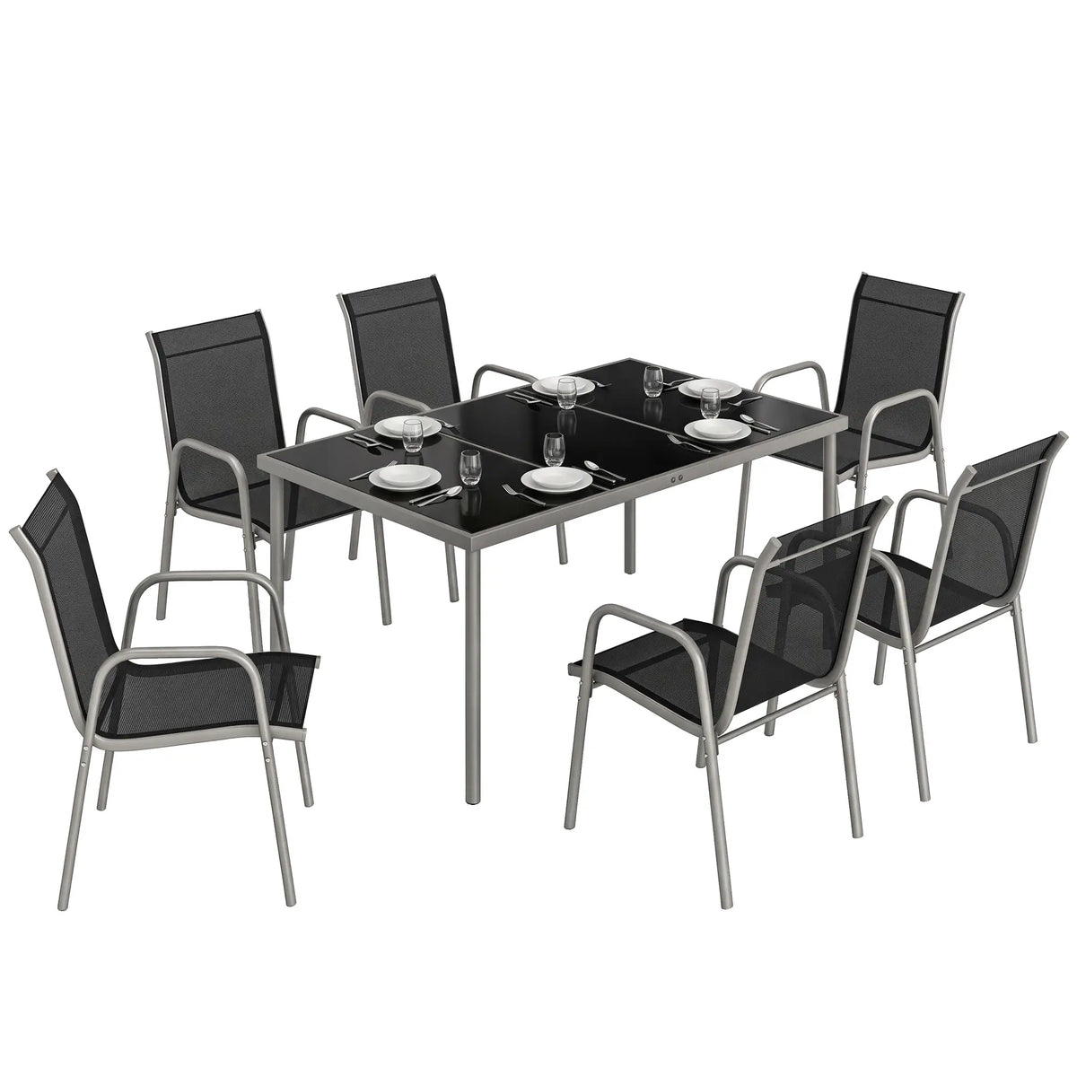 7 Piece Garden Dining Set With Rectangular Table & 6 Stackable Chairs Outdoor Dining Sets at Gallery Canada
