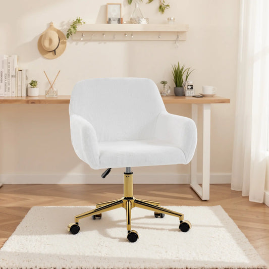 Faux Rabbit Fur Upholstered Office Chair, Cream White Task Chairs Cream at Gallery Canada