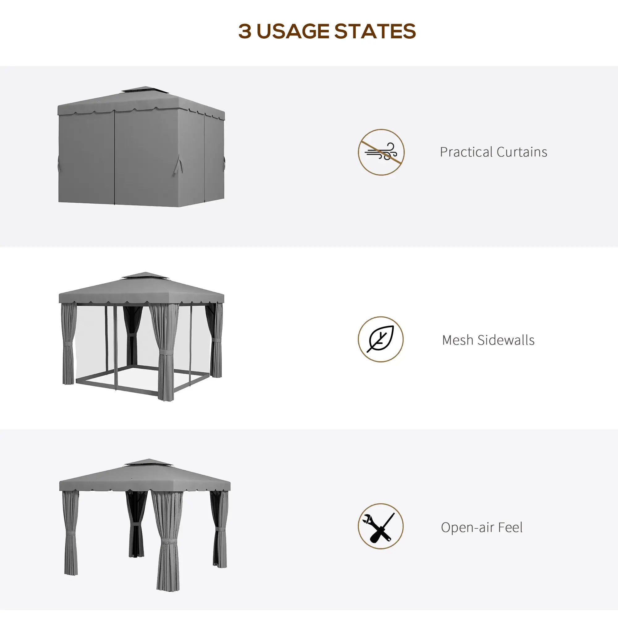 10' X 10' Gazebo With Curtains & Mesh Screen, Light Grey Gazebos at Gallery Canada