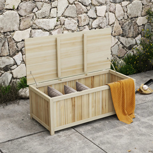 45 Gallon Wooden Storage Box, Patio Deck Box Bench, Natural Patio Storage Boxes Natural at Gallery Canada