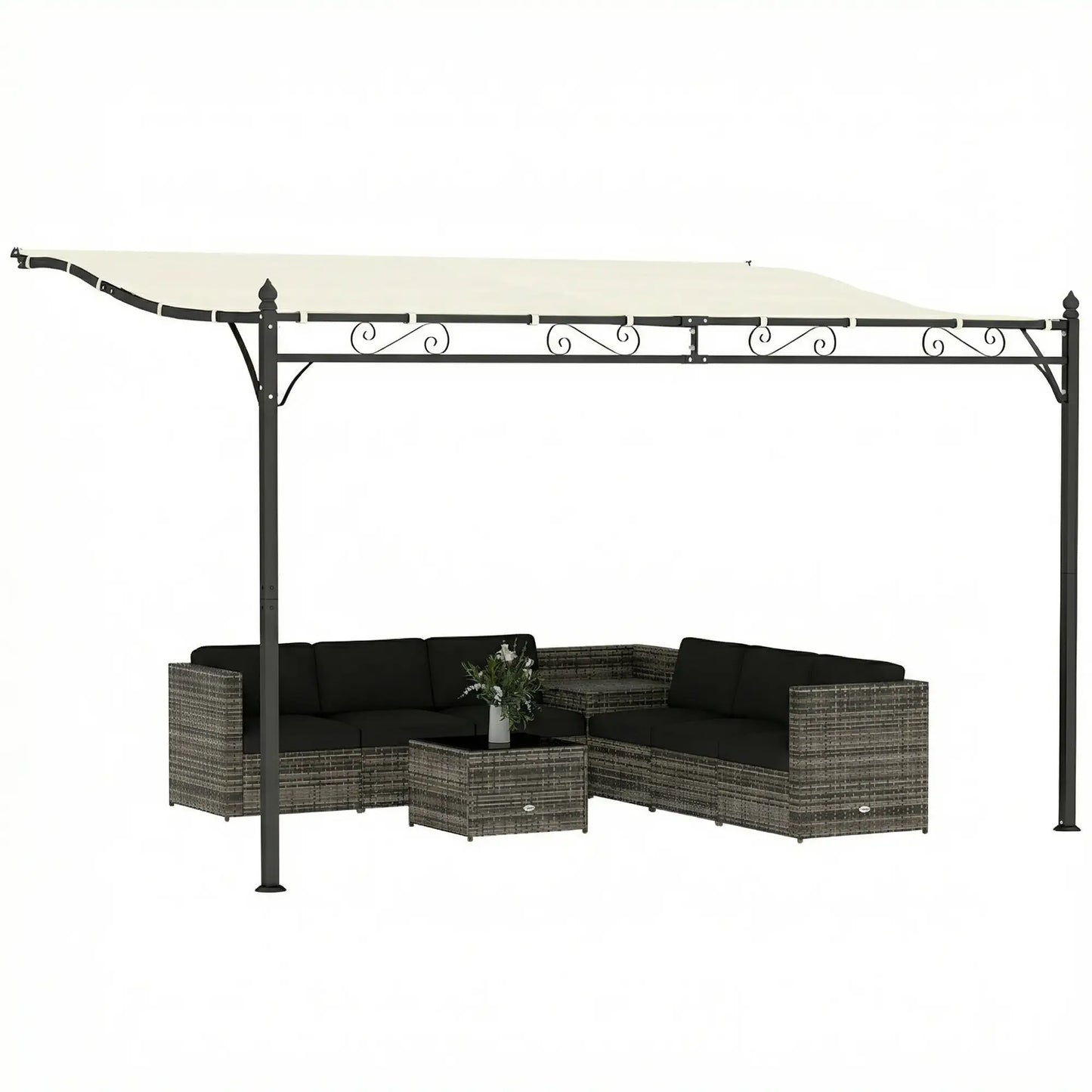 11.5' x 8.2' Outdoor Pergola, Wall Mounted Metal Frame, UPF30+ Garden Gazebo Pergolas at Gallery Canada