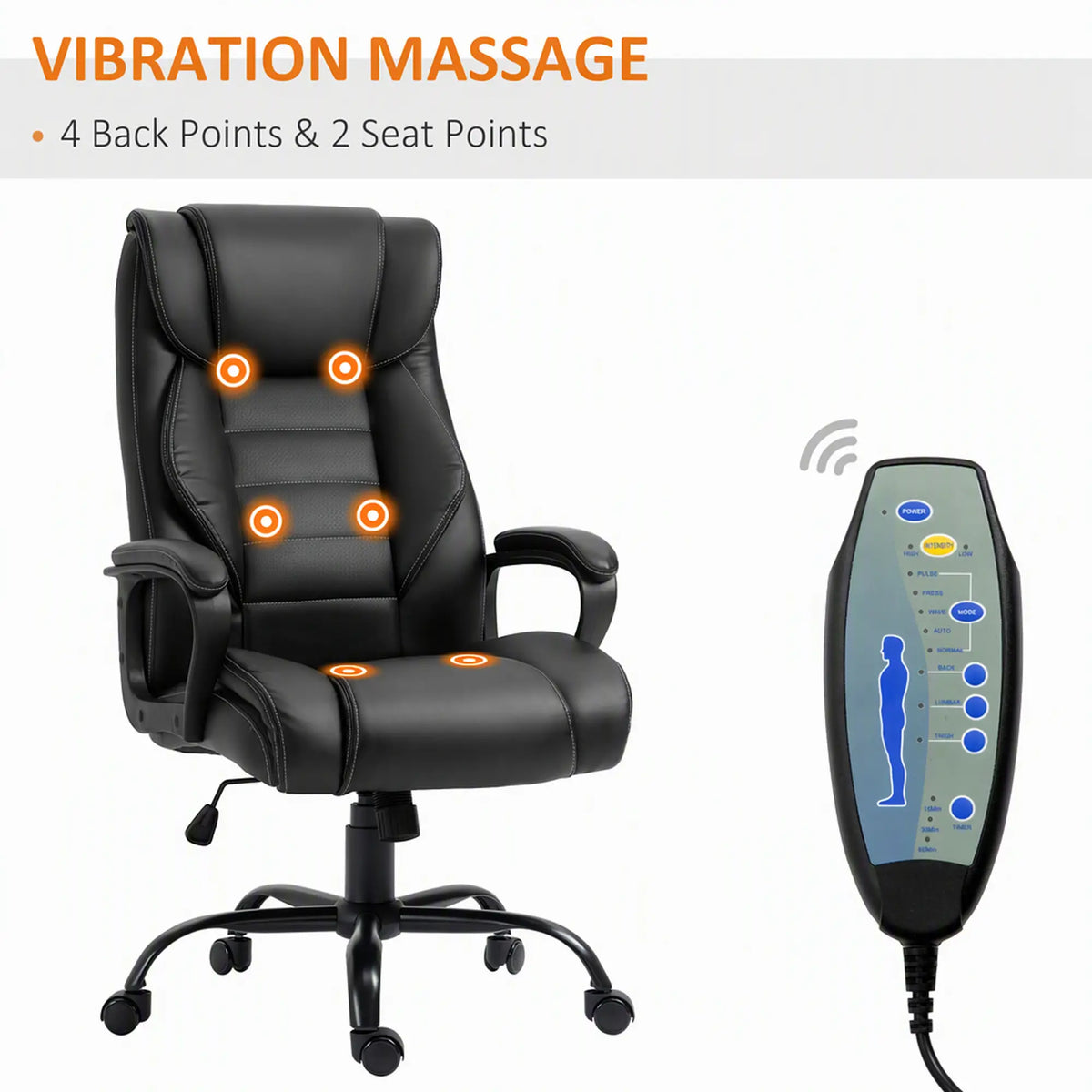 Massage Office Chair, High Back Executive, 6-Point Vibration, Adjustable Height, Black Massage Chairs at Gallery Canada